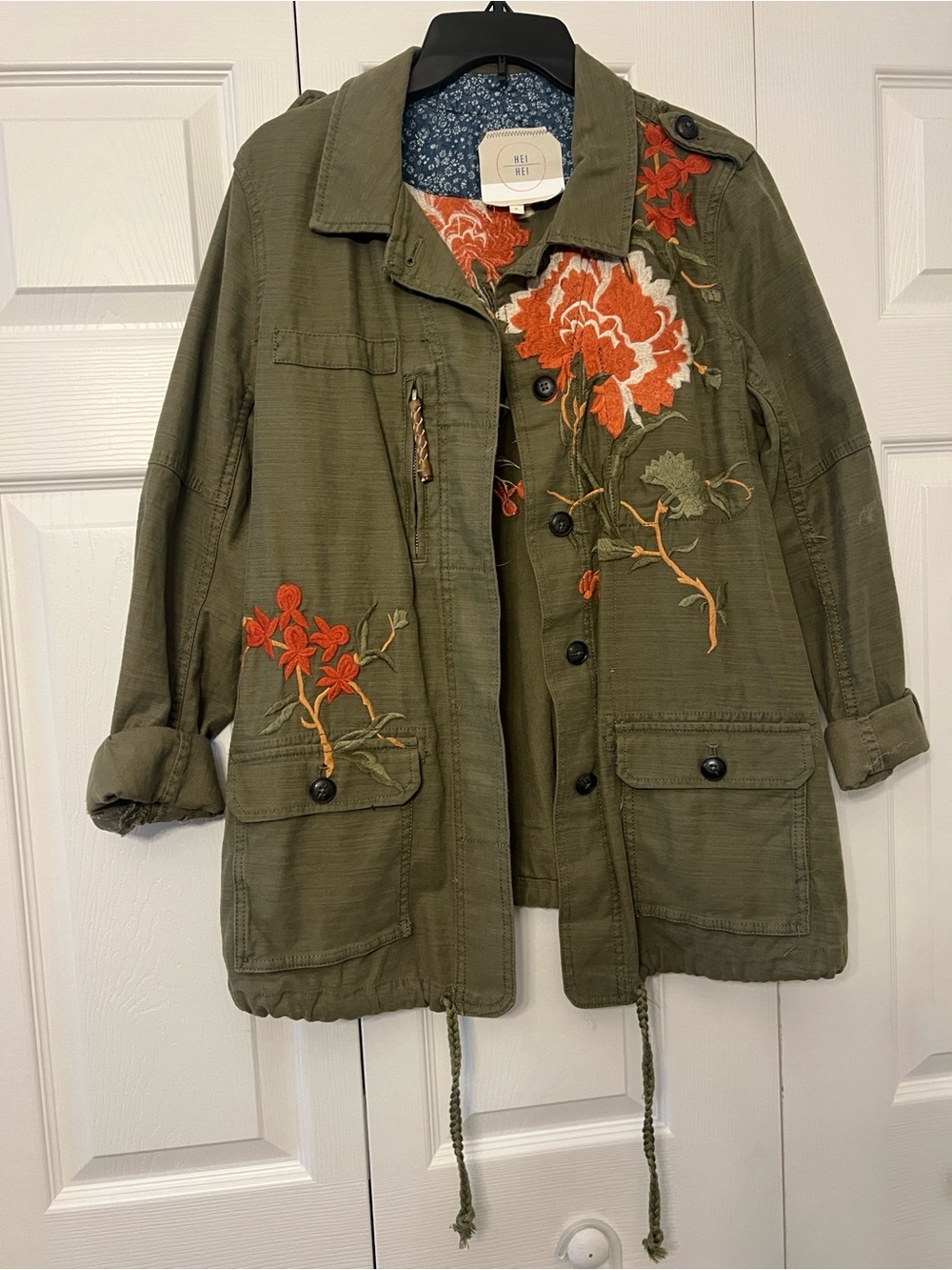 Embroidered Olive Green Utility Jacket - Anthropologie